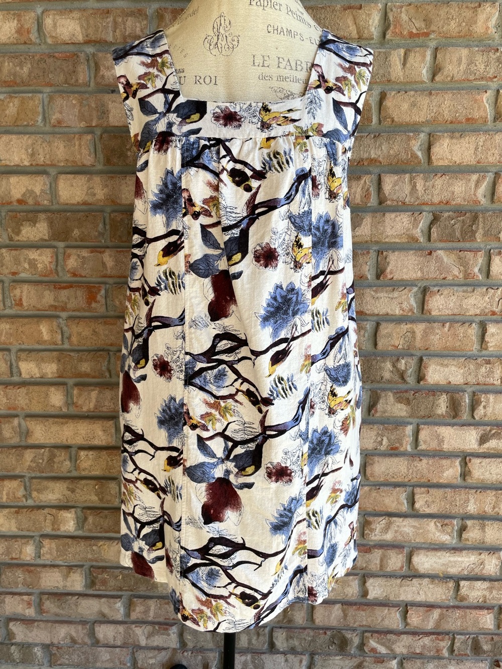 entro Cream Mini Dress with Blue and Brown Floral Print